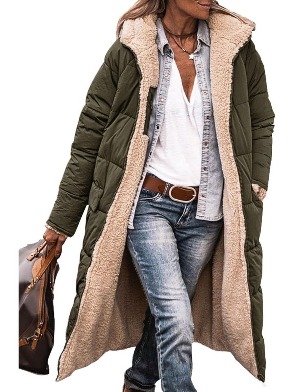 Cozy Women's Winter Fleece Long Coat - Warm, Stylish Outerwear for Cold Weather